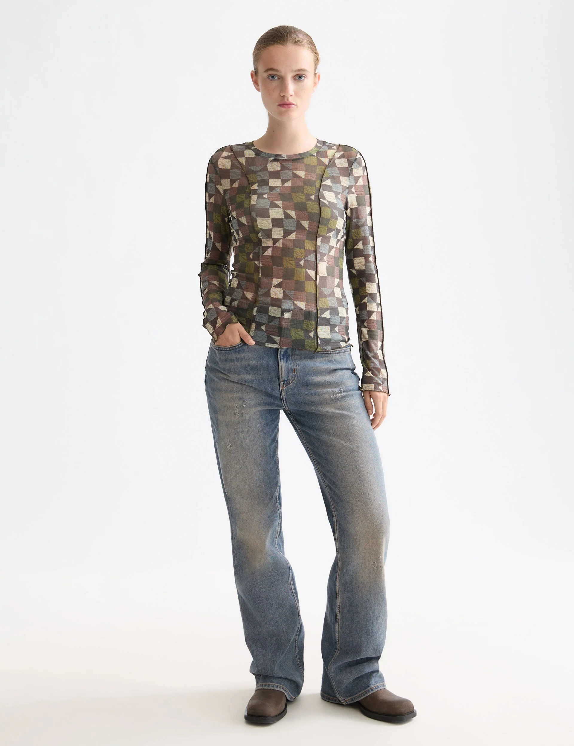 All over printed mesh long sleeve T-shirt - Image 2