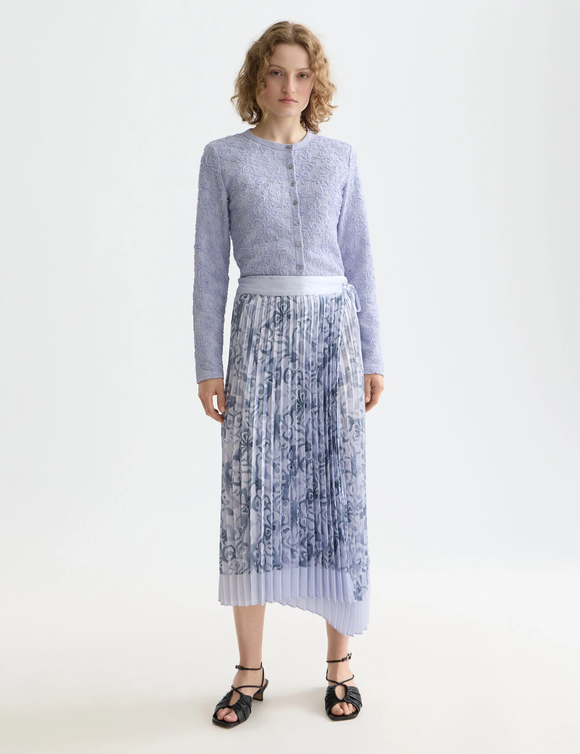 Asymmetrical pleated wrap midi skirt - Image 3