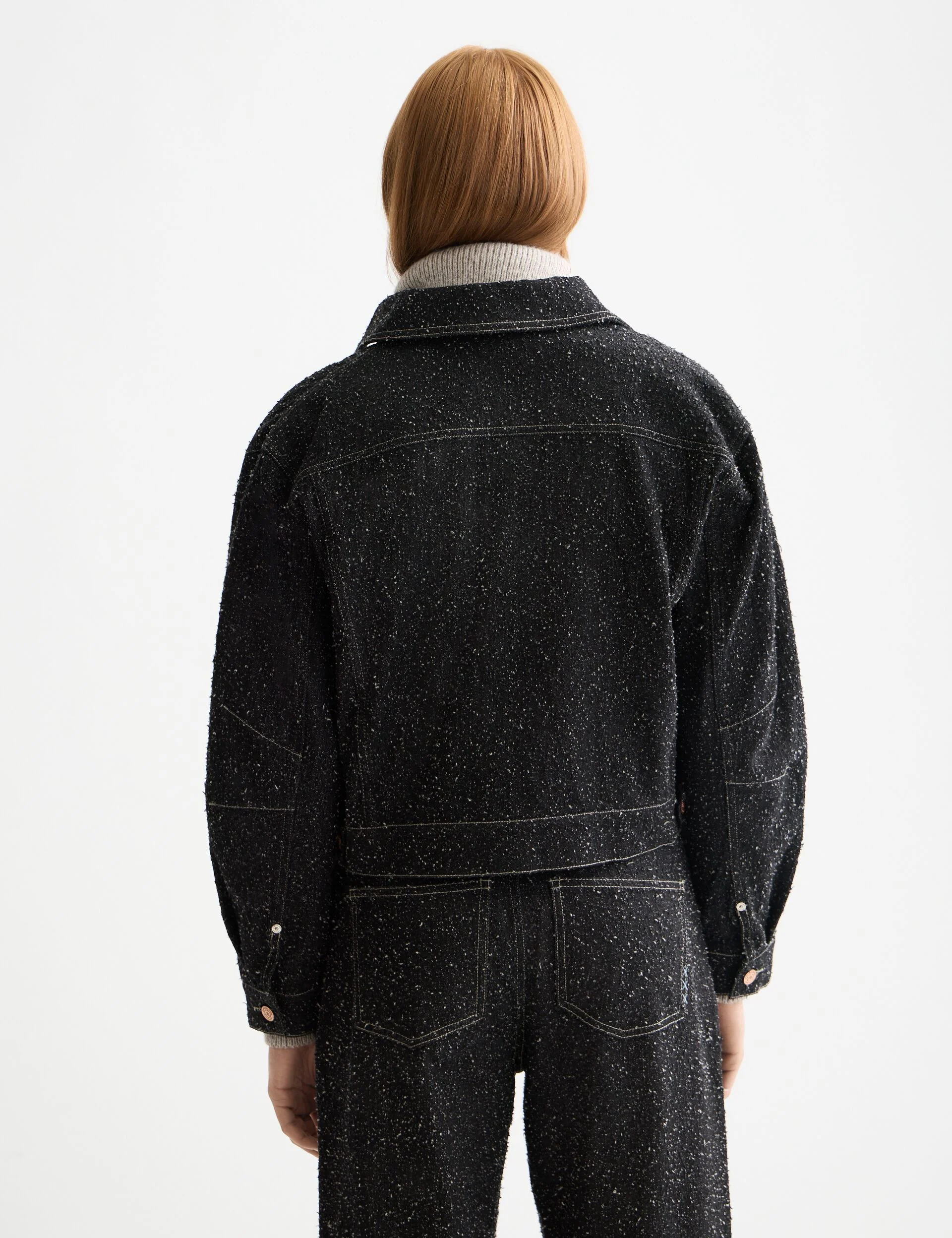 Black denim textured oversized jacket — Black Snow - Image 3