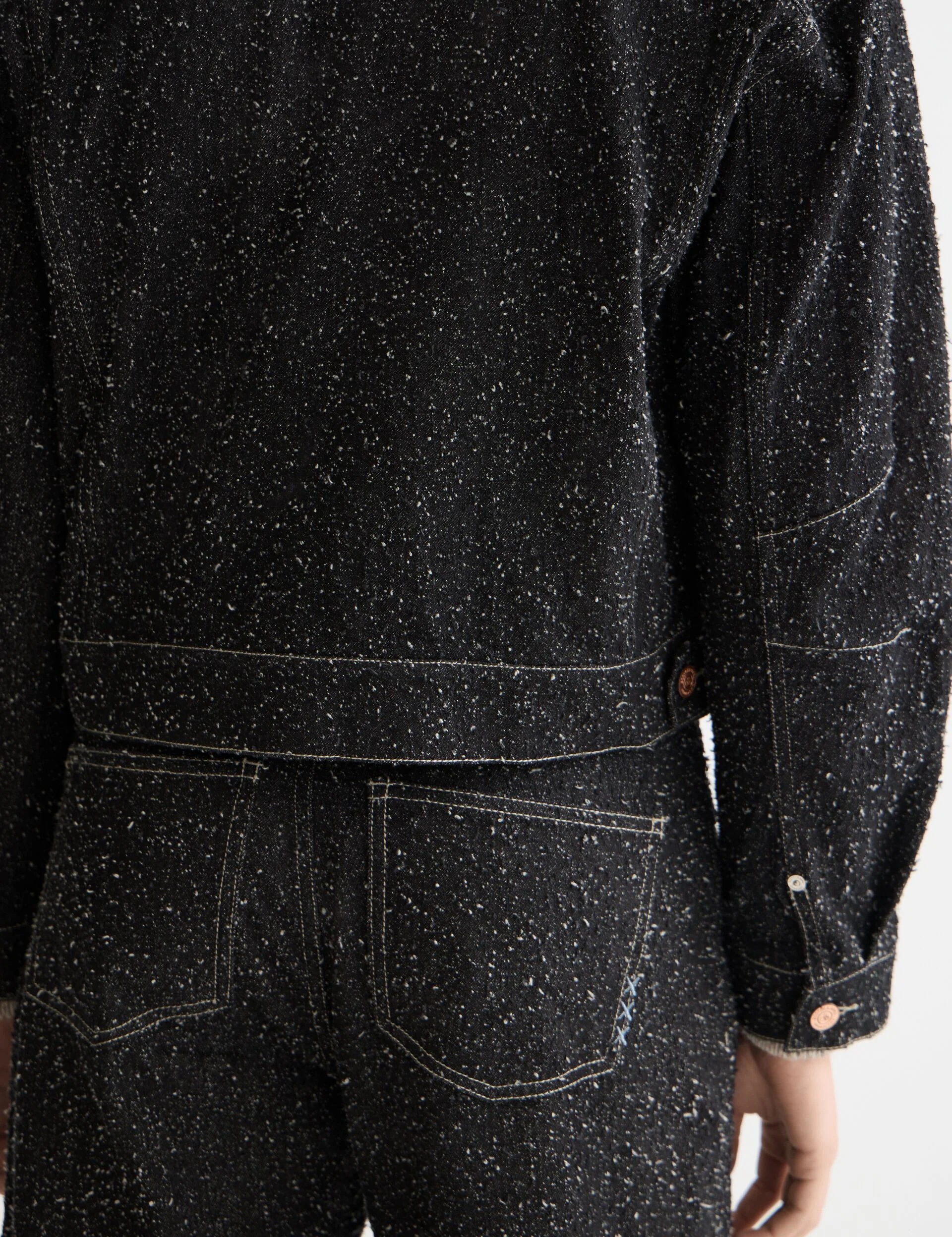 Black denim textured oversized jacket — Black Snow - Image 4