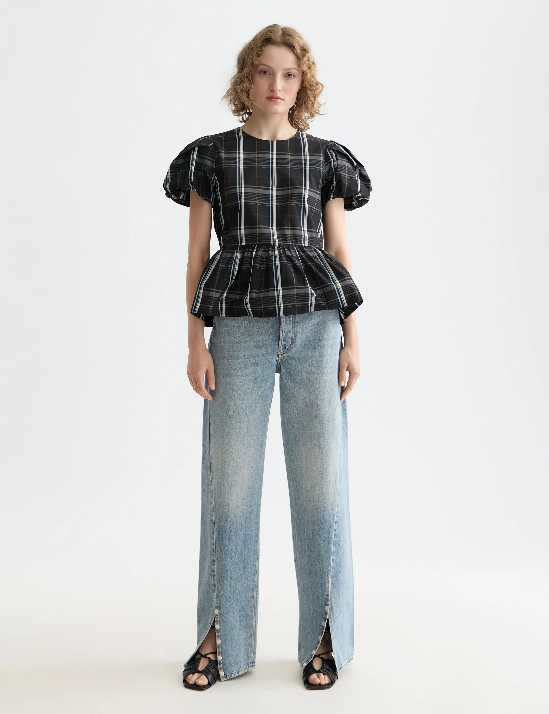 Cap sleeve taffeta top with peplum - Image 2