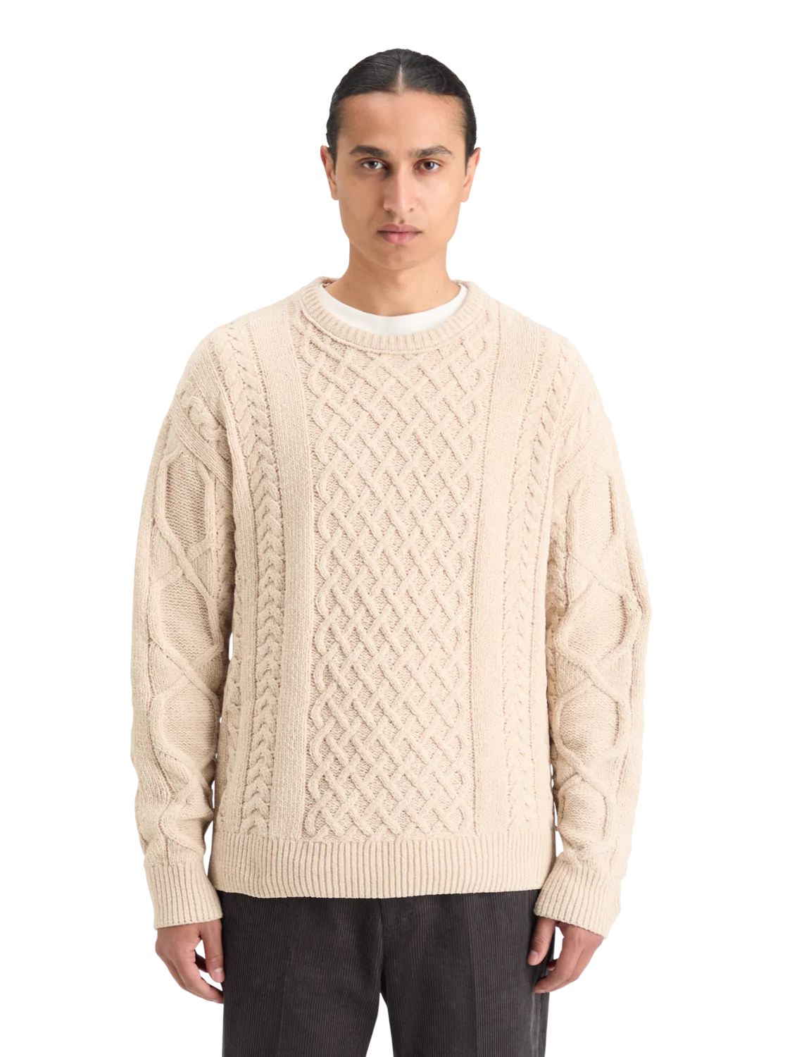 Drop Shoulder Chenille Cable Knit Sweater