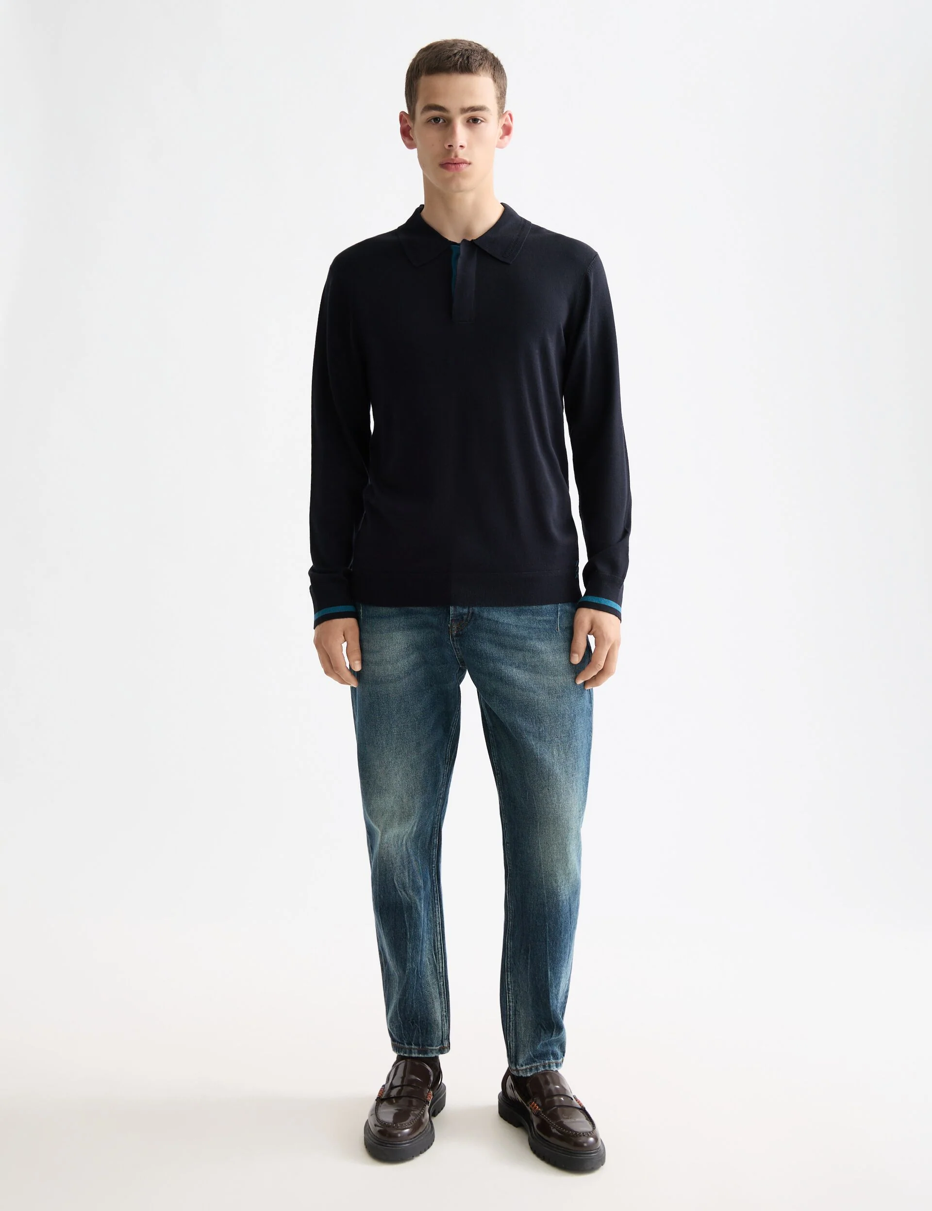 Ecovero Blend Knitted Long Sleeve Polo - Image 2