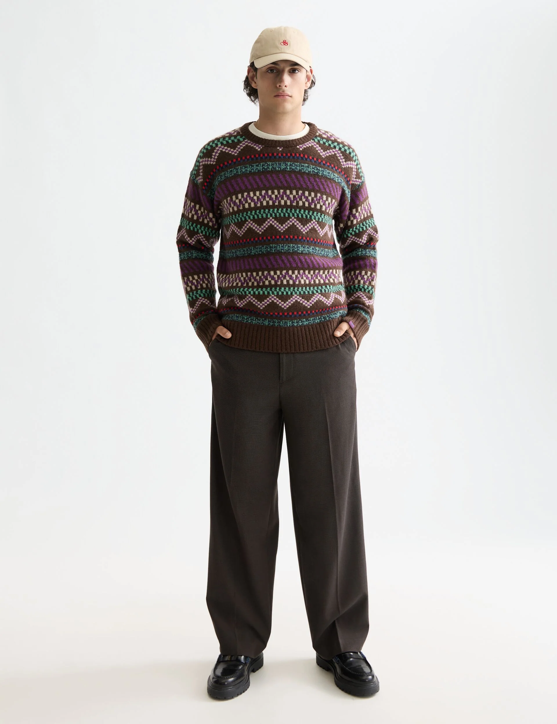 Jacquard dropped shoulder crewneck - Image 2