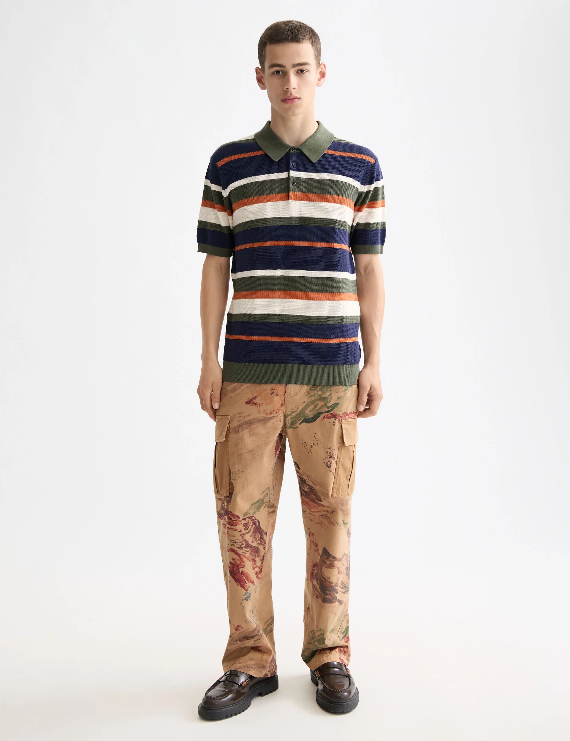 Knitted striped regular fit polo - Image 2