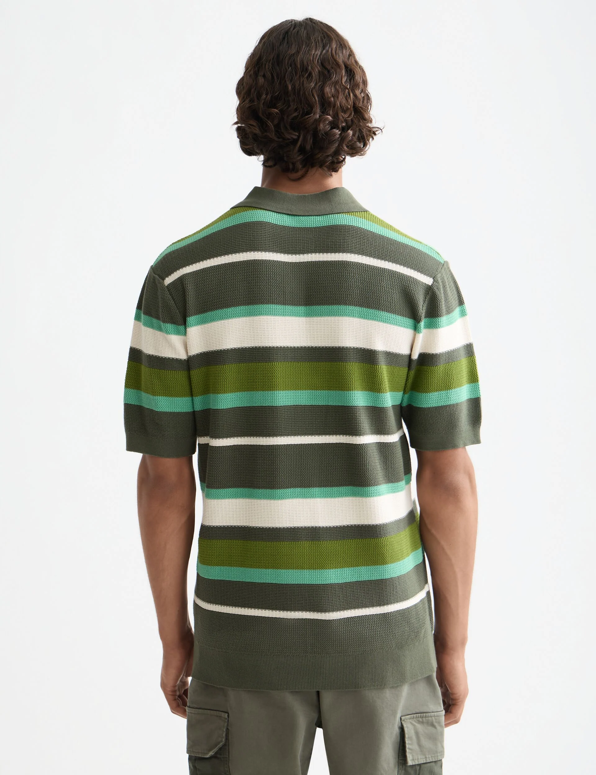 Knitted striped regular fit polo - Image 3