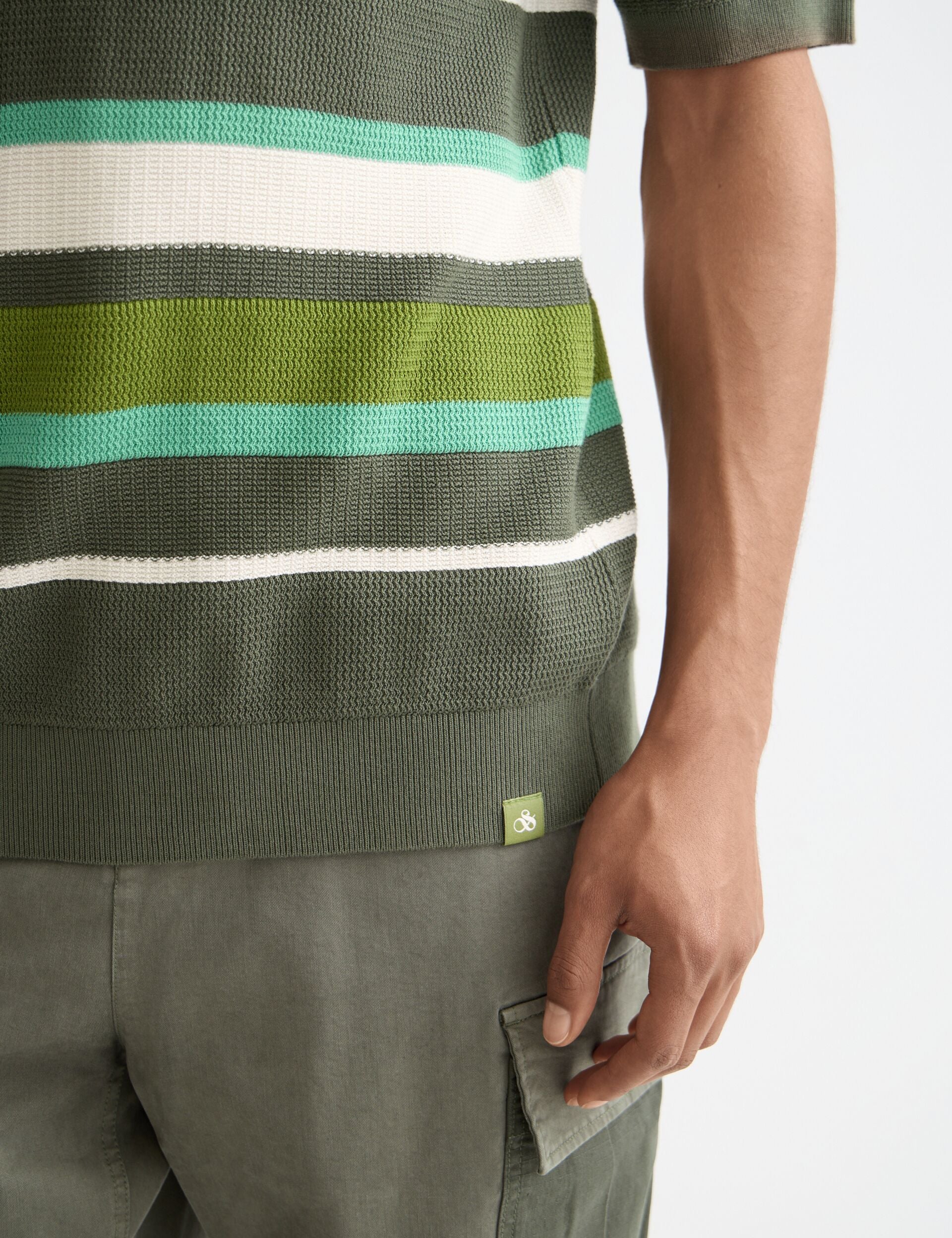 Knitted striped regular fit polo - Image 4