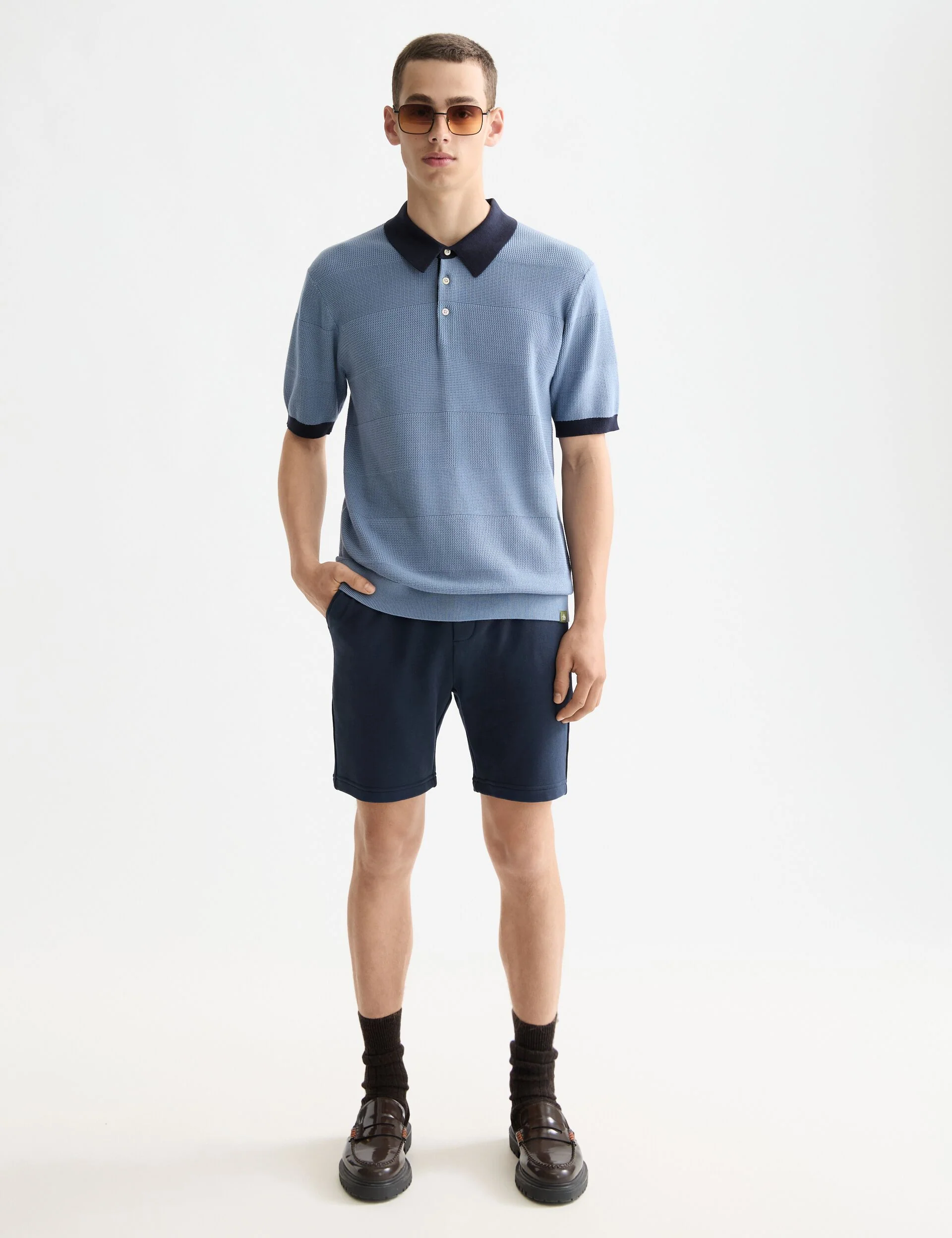 Knitted tone on tone striped regular fit polo - Image 2