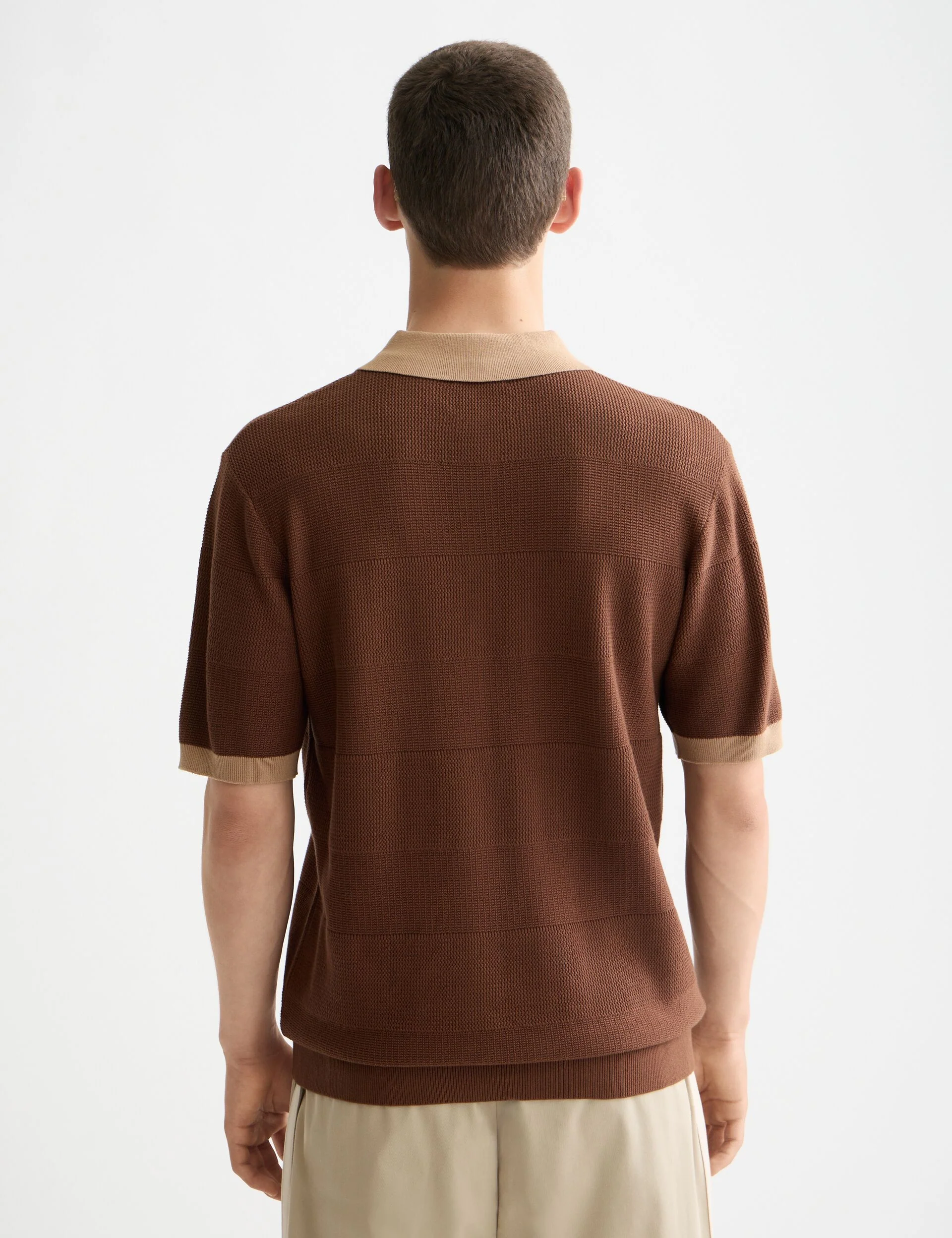 Knitted tone on tone striped regular fit polo - Image 3