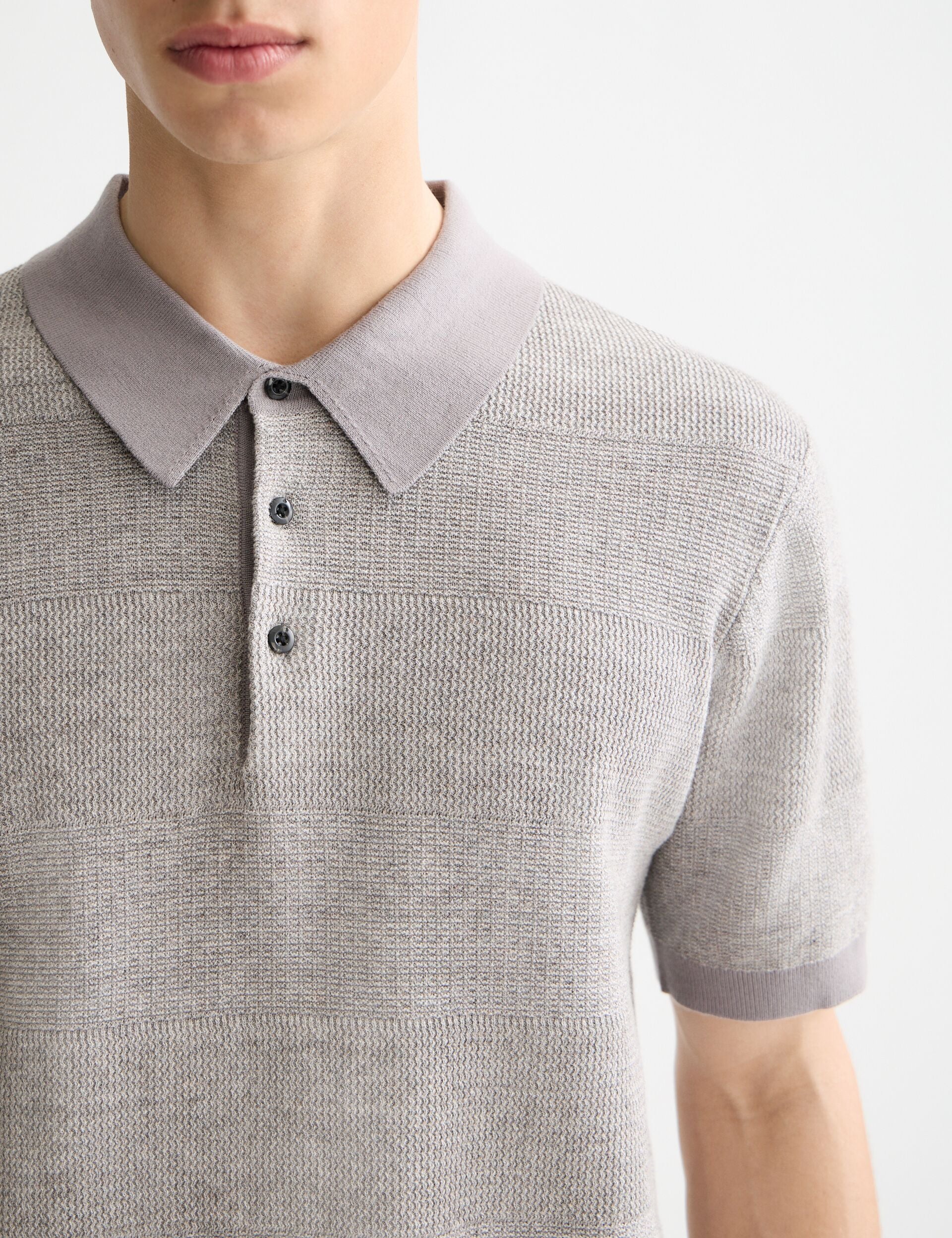 Knitted tone on tone striped regular fit polo - Image 4