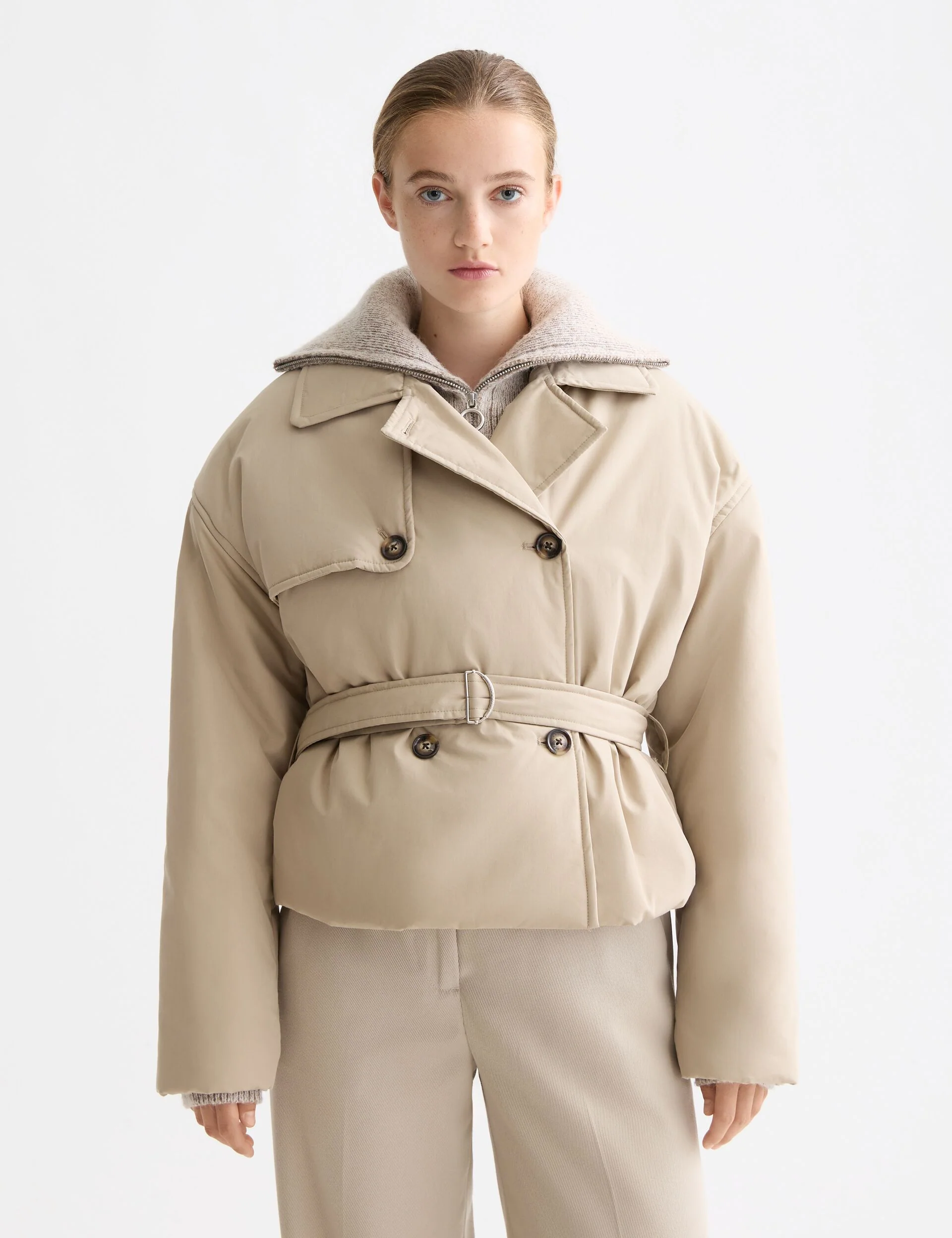 Lightweight padded poplin trench