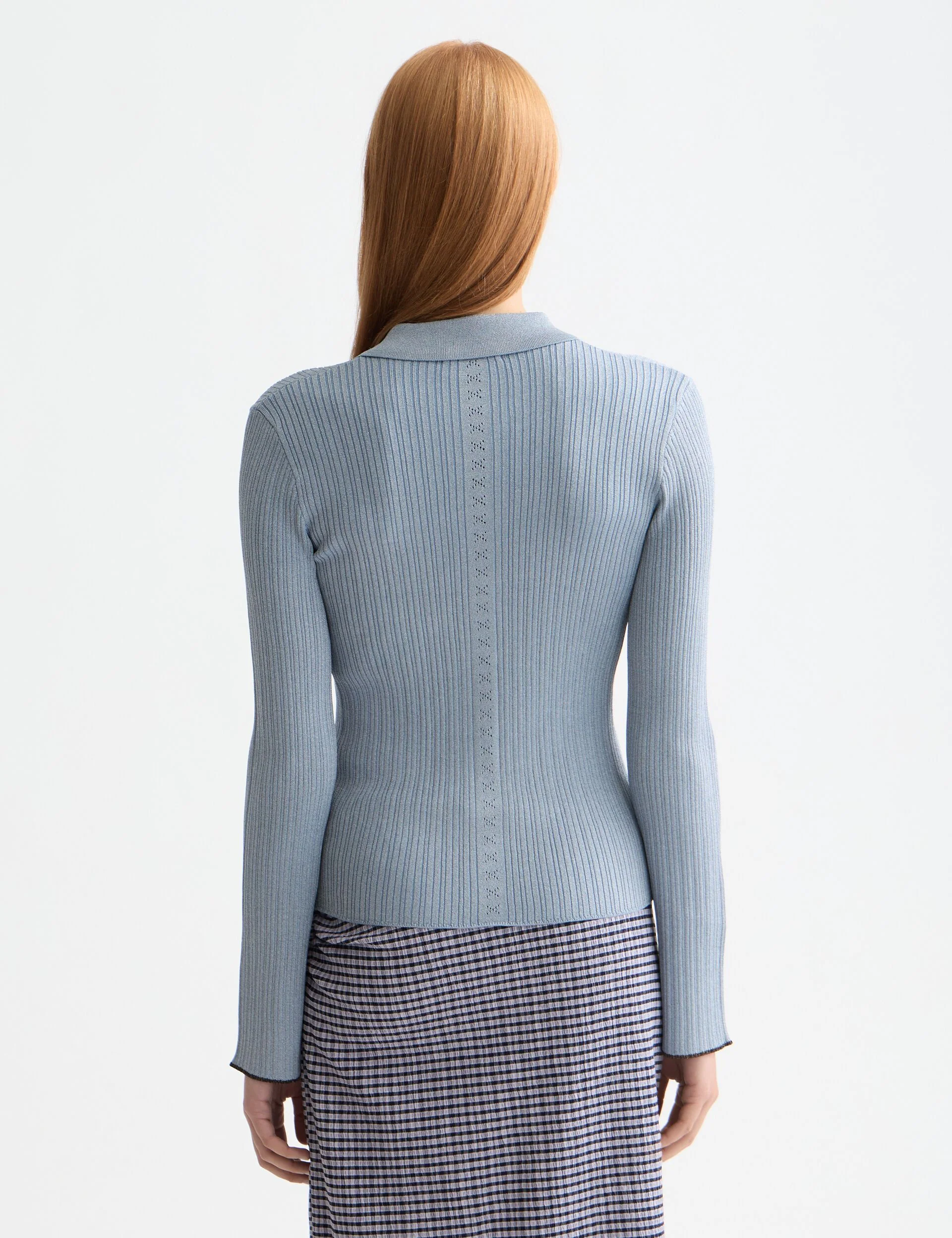 Metallic skinny rib fitted cardigan - Image 3