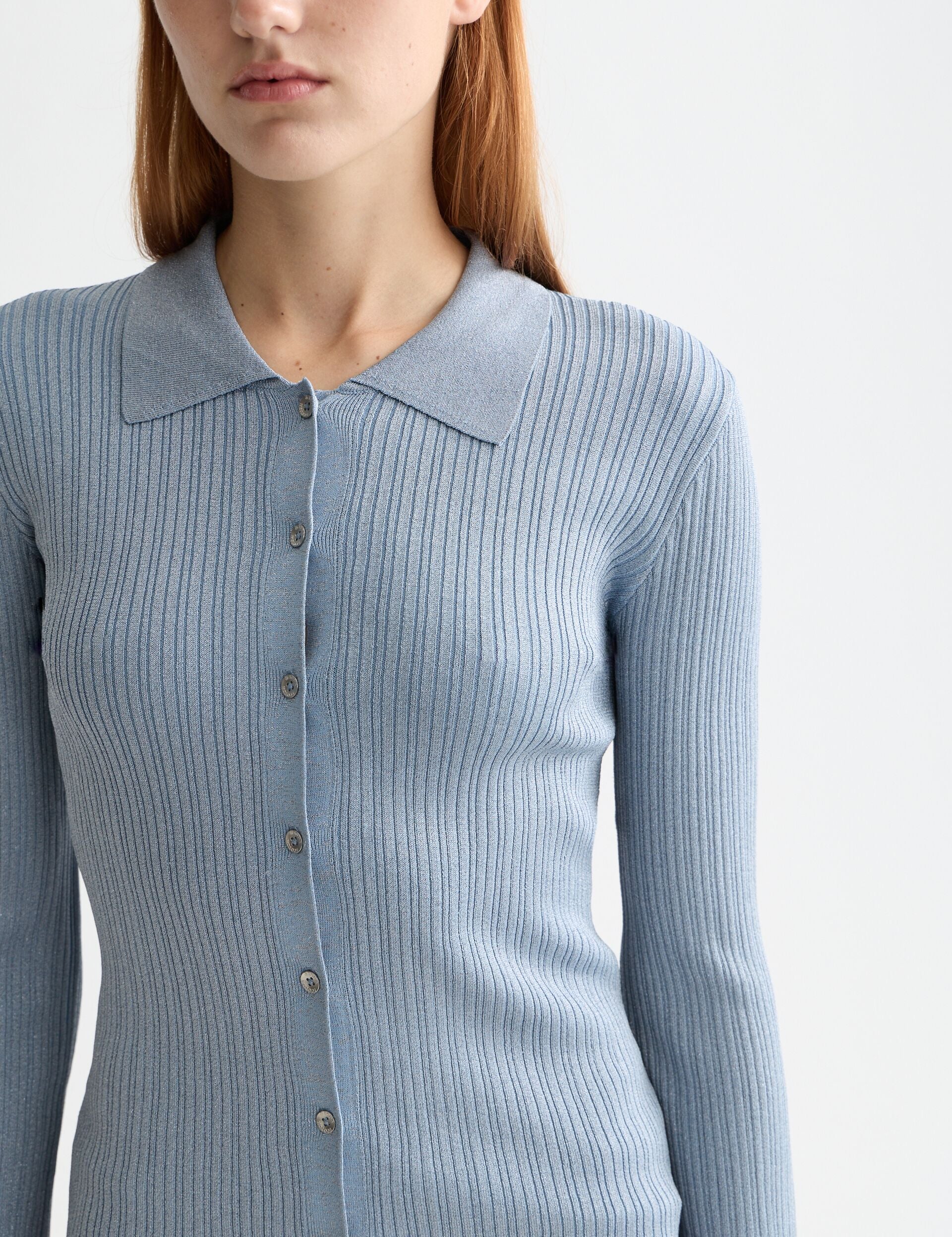 Metallic skinny rib fitted cardigan - Image 4