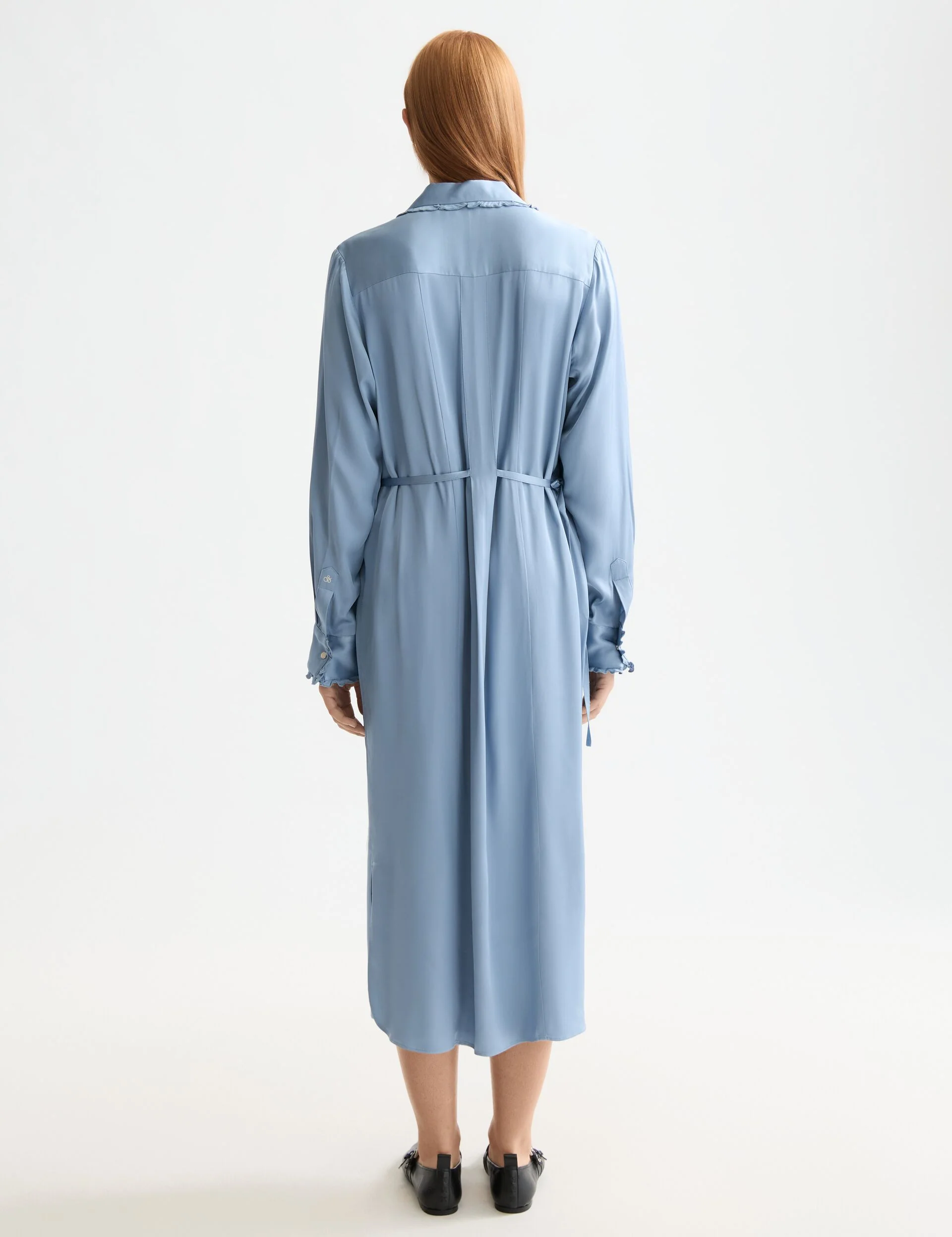 Midi shirt dress with tied waist and ruffles - Image 2