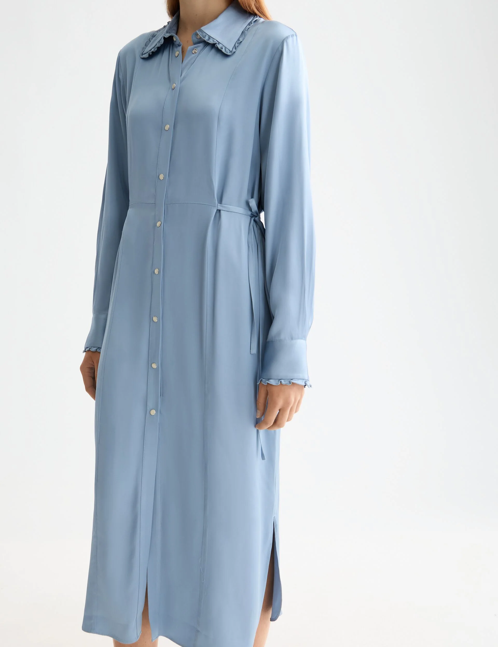 Midi shirt dress with tied waist and ruffles - Image 3