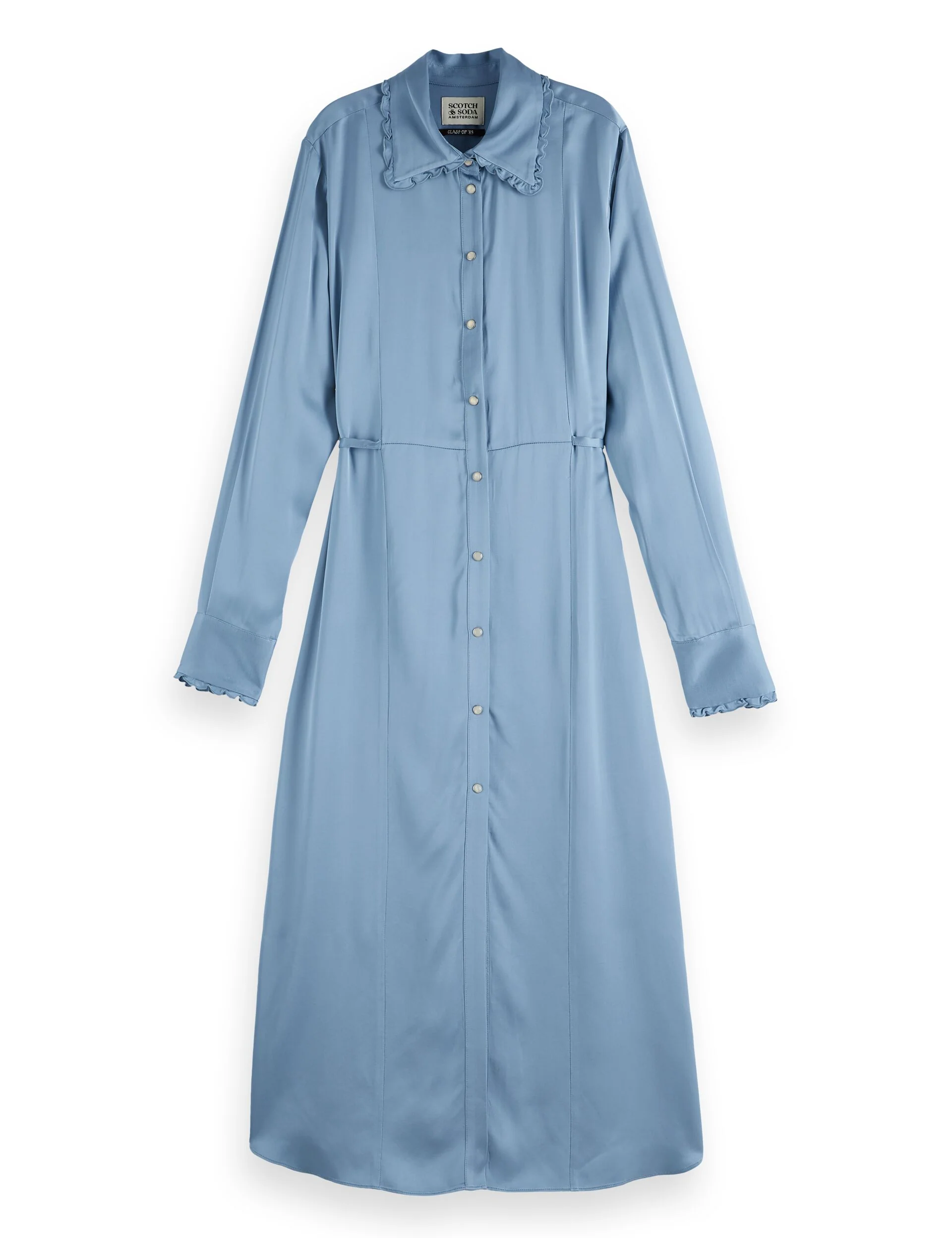Midi shirt dress with tied waist and ruffles - Image 4