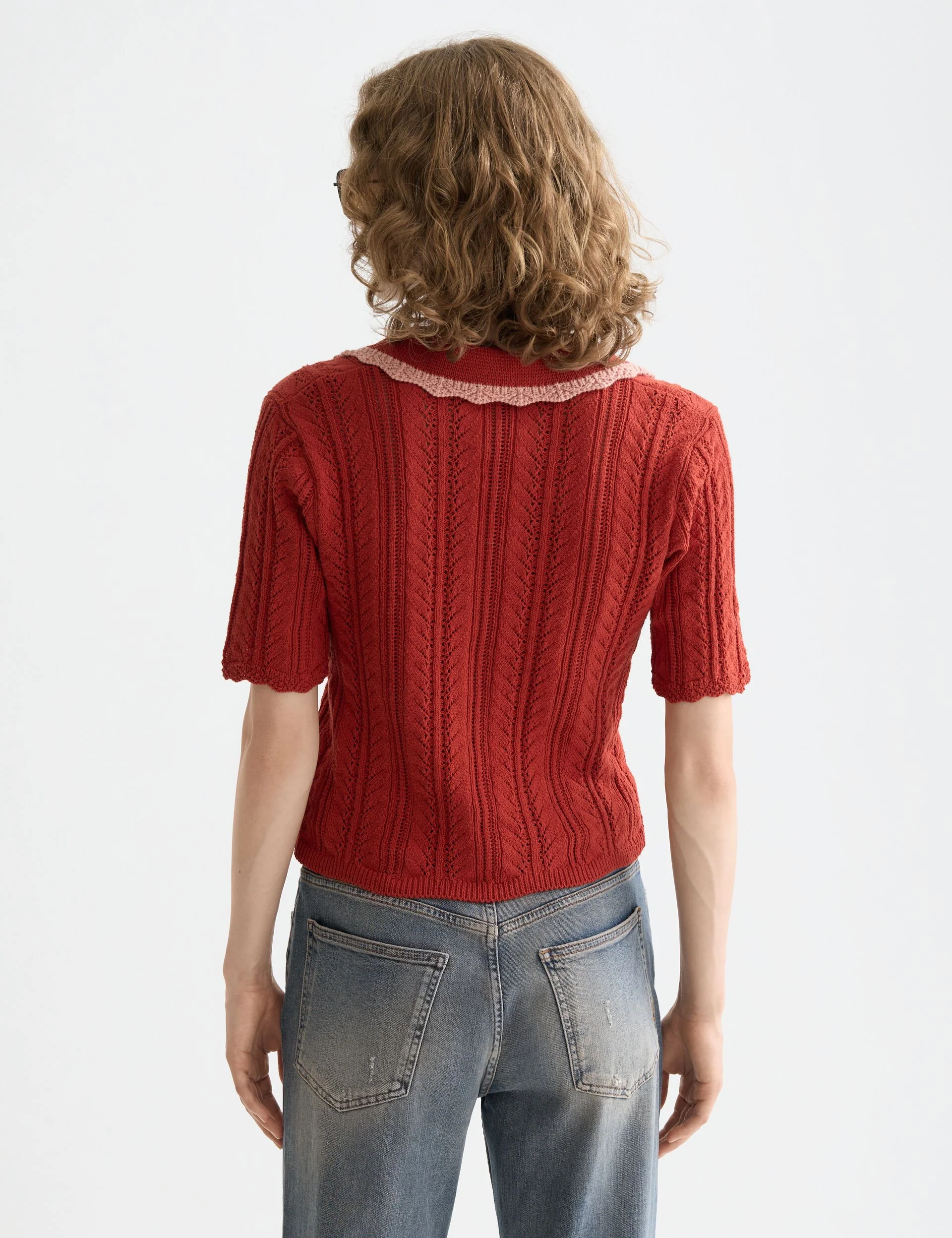 Pointelle collared knitted polo - Image 3