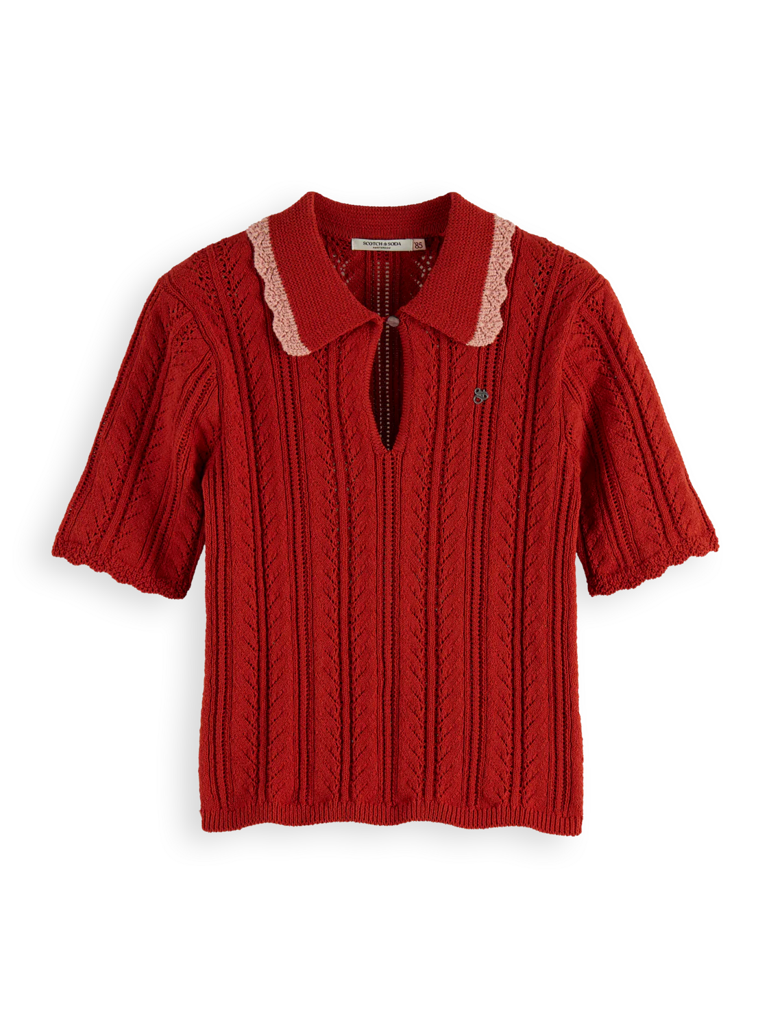 Pointelle collared knitted polo - Image 5