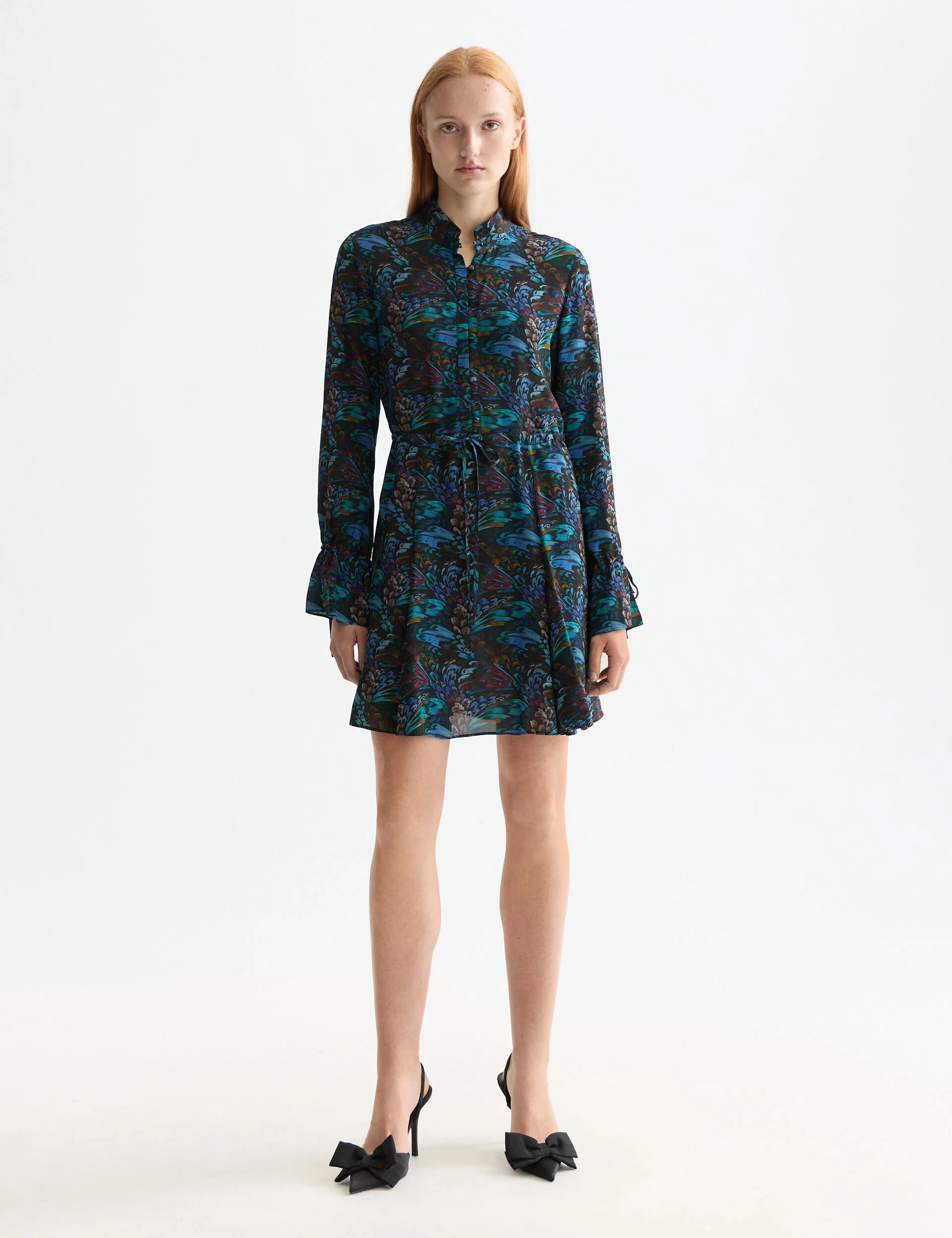 Printed long sleeve mini dress