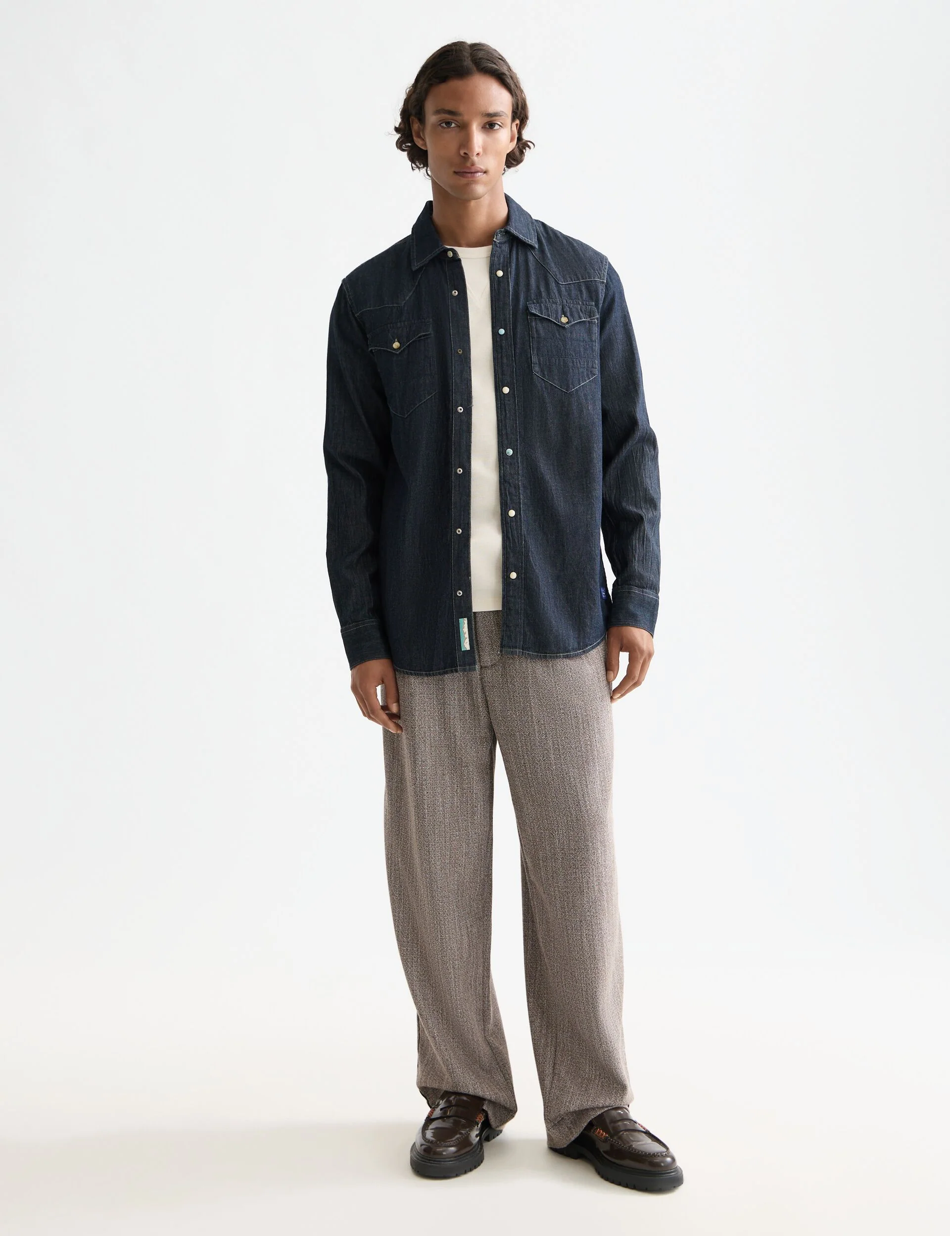 Regular fit western shirt in dark denim — Paint It Blauw - Image 2