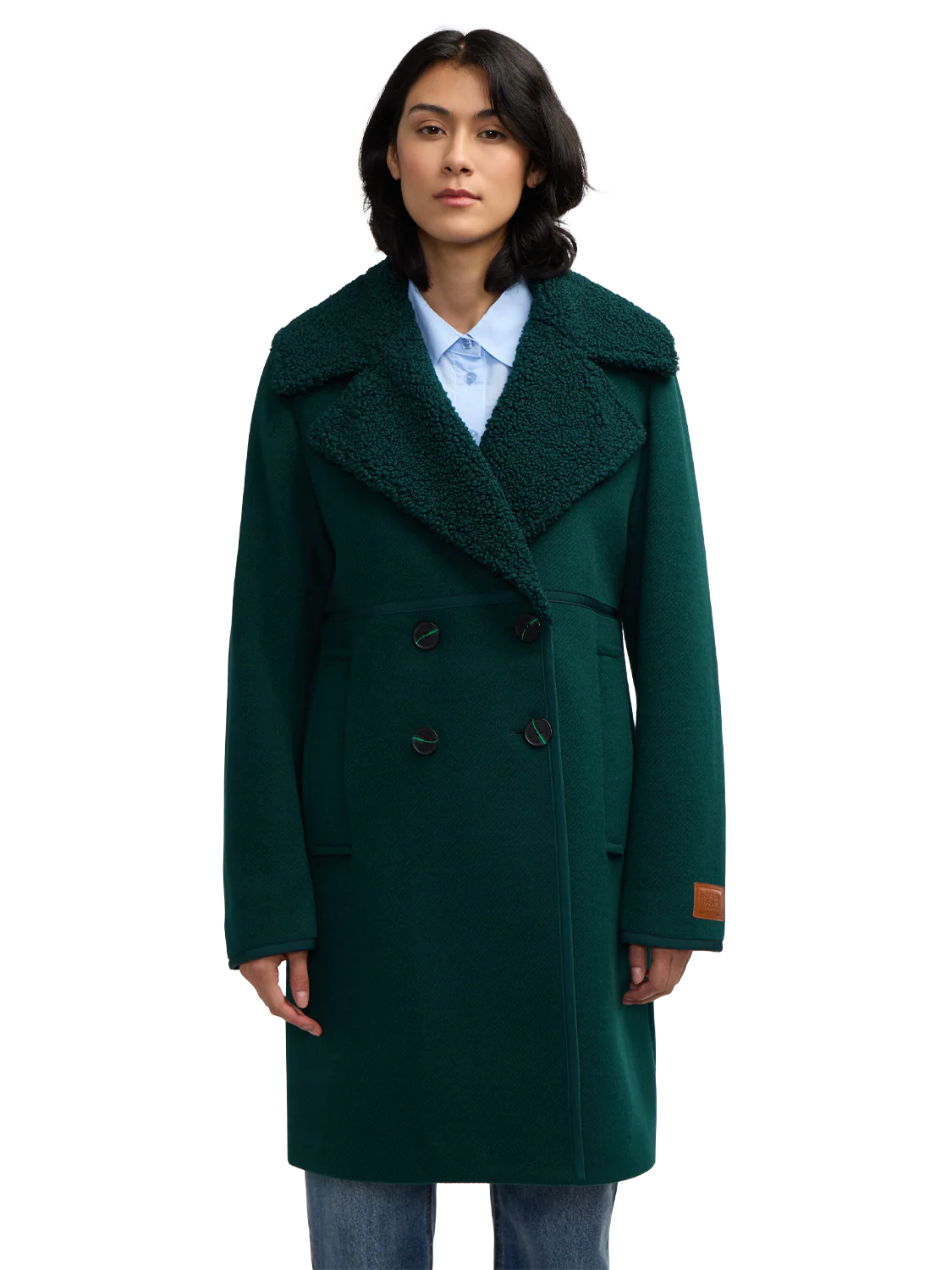 Runa Double Face Sherpa Collar Double Breasted Peacoat