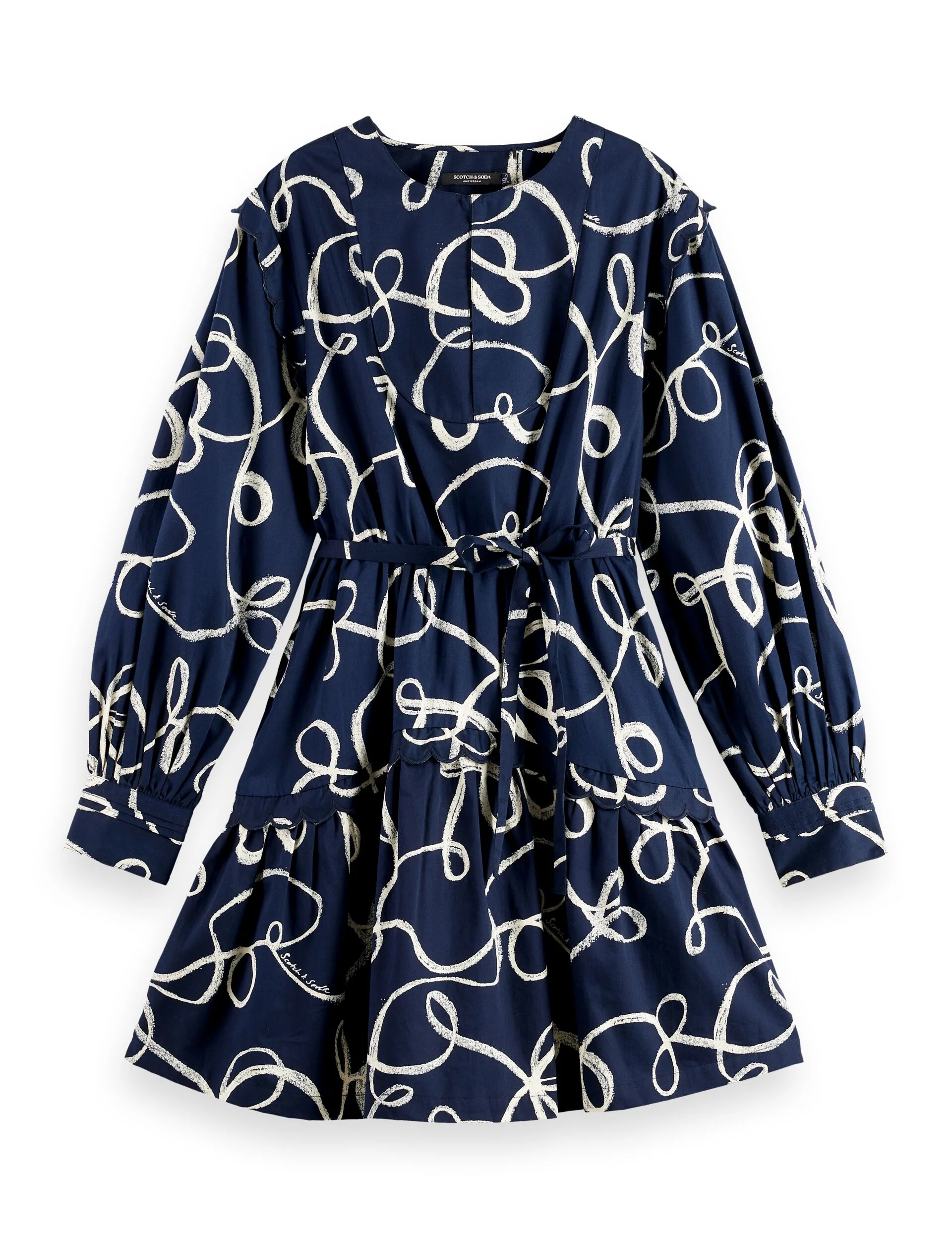 Scallop trim long sleeve mini dress - Image 4