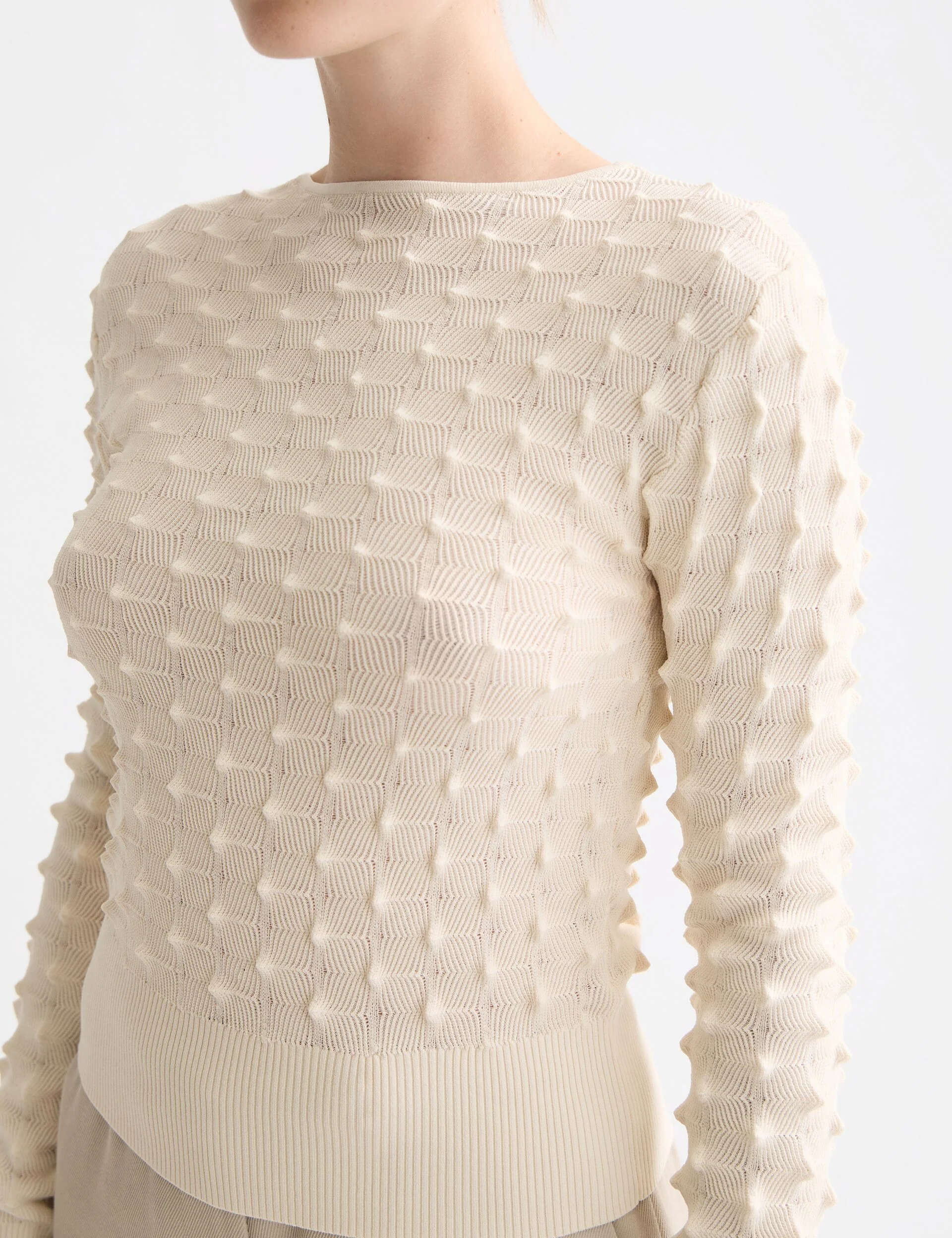 Slash neck textured stitch pullover - Image 4
