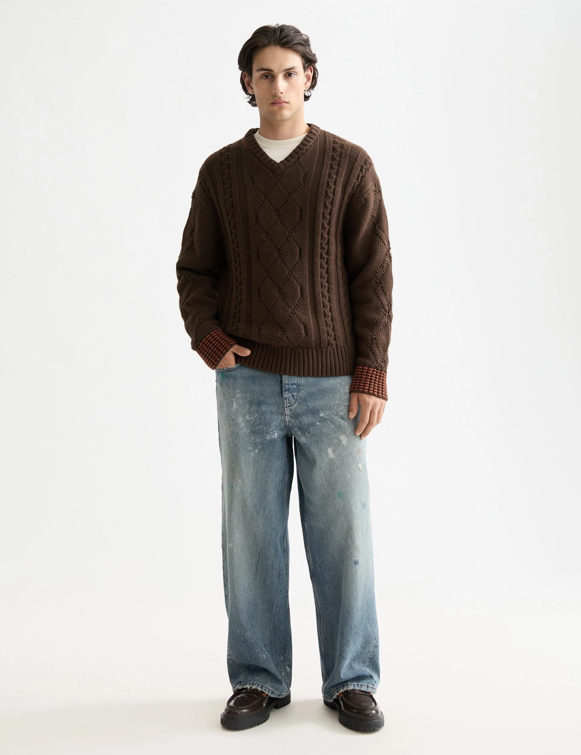 V-Neck chunky cable loose fit pullover - Image 2